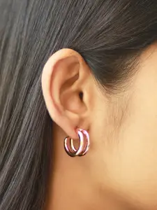 Ayesha Women Rose Gold Double Layered Mini Open Hoop Earrings