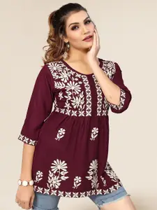 Winza Designer Women Maroon Floral Embroidered Top