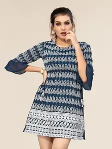 Winza Designer Navy Blue Geometric Print Top