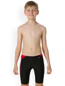 Speedo Boys Black & Red Solid Swim Shorts