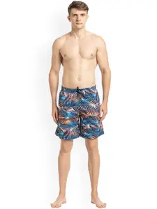 Speedo Men Blue & Orange Colored Printed Swim Shorts