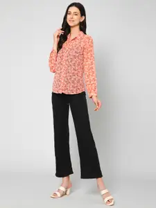 PURYS Women Pink Smart Floral Semi Sheer Printed Casual Shirt