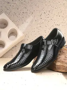 San Frissco Men Black Leather Shoe-Style Sandals