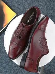 San Frissco Men Maroon Red Solid Formal Leather Borgues Shoes