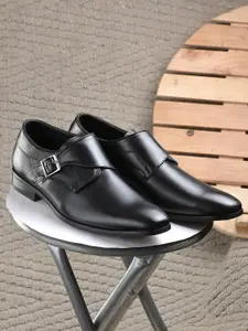 San Frissco Men Black Solid Leather Formal Monk Shoes
