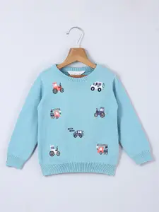 Beebay Boys Blue & White Embroidered Pullover Sweater