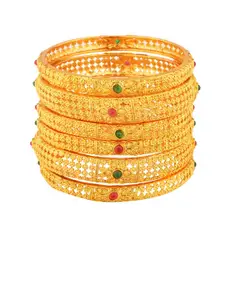 FEMMIBELLA Set Of 6 Gold-Plated & Toned Thushi Stones Studded Bangles