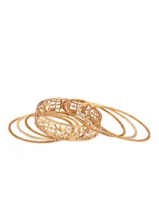 FEMMIBELLA Set Of 14 Gold-Plated White CZ-Studded Traditional Bangles
