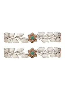 FEMMIBELLA Set Of 2 Silver-Plated White Stone-Studded Bangles