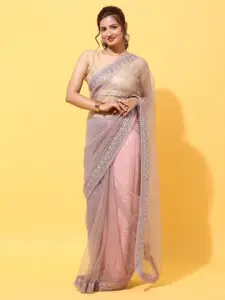 kasee Lavender Floral Embroidered Net Heavy Work Saree