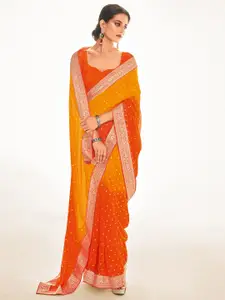 Saree mall Mustard & Orange Woven Design Zari Silk Blend Mangalagiri Sarees
