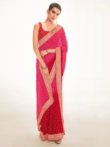 Saree mall Pink & Red Ethnic Motifs Silk Blend Mangalagiri Sarees