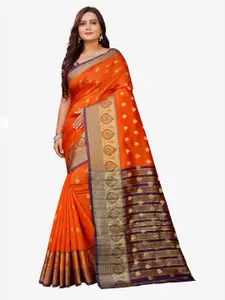Indian Fashionista Orange & Purple Woven Design Zari Art Silk Banarasi Saree