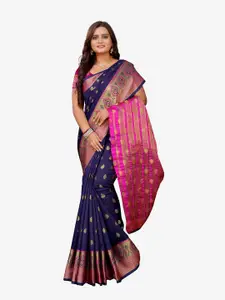 Indian Fashionista Indian Fashionista Navy Blue & Pink Woven Design Zari Art Silk Banarasi Saree