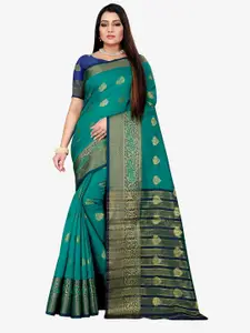 Indian Fashionista Green & Blue Woven Design Zari Art Silk Banarasi Saree
