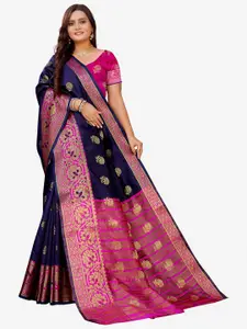 Indian Fashionista Navy Blue & Pink Woven Design Zari Art Silk Banarasi Saree