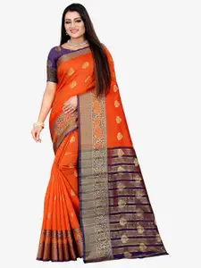 Indian Fashionista Orange & Blue Woven Design Zari Art Silk Banarasi Saree