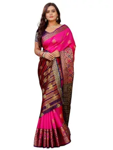 Indian Fashionista Pink & Blue Woven Design Zari Art Silk Banarasi Saree