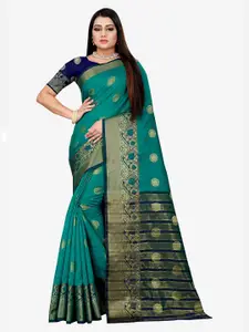 Indian Fashionista Green & Gold-Toned Woven Design Zari Art Silk Banarasi Saree