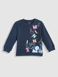 YK Girls Blue Disney Minnie Mouse Typography Printed Sweatshirt