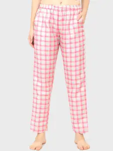 Sand Dune Women Pink & White Checked Cotton Lounge Pants