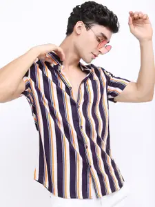 HIGHLANDER Men Purple Slim Fit Striped Casual Shirt