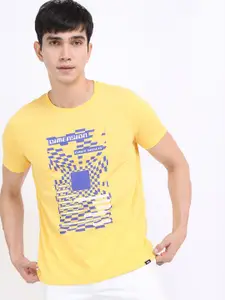 HIGHLANDER Men Yellow Typography Printed Slim Fit T-shirt
