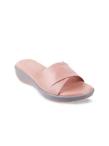 Metro Women Peach Solid Synthetic Open Toe Flats