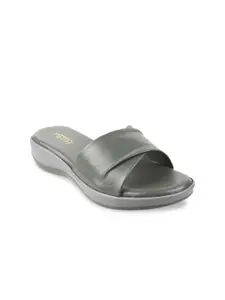 Metro Women Grey Solid Synthetic Open Toe Flats