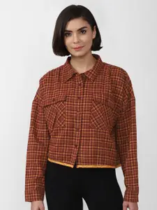 FOREVER 21 Women Brown Checked Pure Cotton Casual Shirt