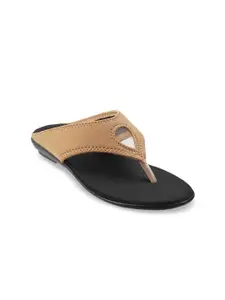 WALKWAY by Metro Women Beige Solid Synthetic T-Strap Flats