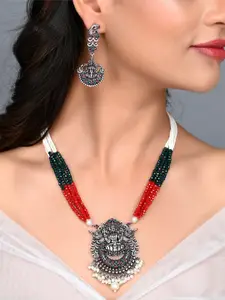 AQUASTREET JEWELS Silver-Plated Red & Green Beaded Temple Necklace Set