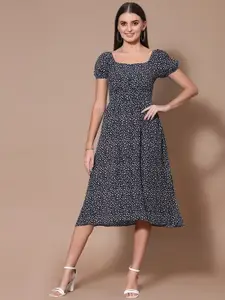 Strong And Brave Women Odour Free Navy Blue Floral Crepe Midi Dress