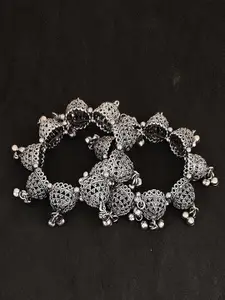 Krelin Women Silver-Toned Brass-Plated Oxidised Bangle-Style Bracelet