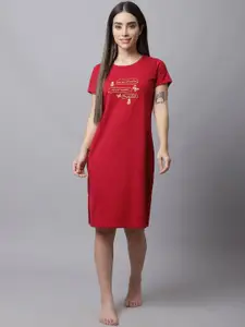 Shararat Red Printed Cotton Nightdress