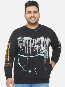 John Pride Plus-Size Men Black Printed Sweatshirt