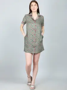 N-Gal Grey Printed Shirt Nightdress
