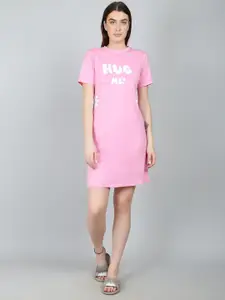 N-Gal Pink Printed Above Knee Short Sleeves Nightdress