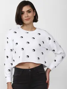 FOREVER 21 Women White Printed Sweatshirt