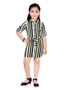 Hunny Bunny Girls Yellow & White Striped Polyester Shirt Dress