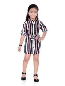 Hunny Bunny Girls Pink & Black Striped Polyester Shirt Dress
