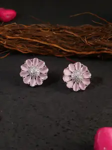 Adwitiya Collection Pink & Silver-Plated Classic Flower Studs Earrings