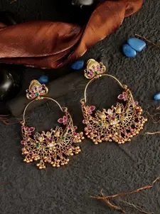 Adwitiya Collection Gold-Plated Green & Pink Peacock Shaped Chandbalis Earrings