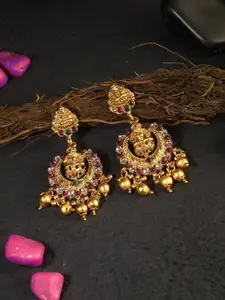 Adwitiya Collection Gold-Plated & Pink Antique Laxmi Classic Chandbalis Earrings