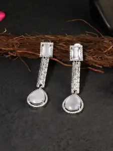 Adwitiya Collection Silver-Plated & White American Diamond Classic Drop Earrings