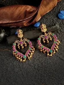 Adwitiya Collection Gold-Plated & Pink Antique Laxmi Stone Studded Chandbalis Earrings