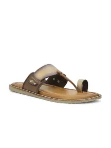 PRIVO by Inc.5 Men Brown & Tan Leather Comfort Sandals