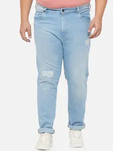 John Pride Plus Size Men Blue Mildly Distressed Light Fade Stretchable Jeans