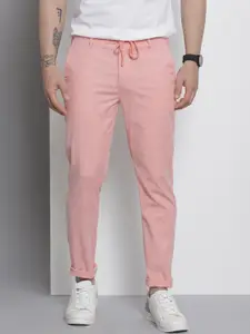 The Indian Garage Co Men Pink Melange Effect Slim Fit Trousers