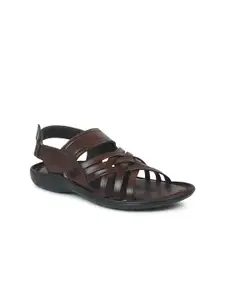 PRIVO by Inc.5 Men Coffee Brown & Black Leather Fisherman Sandals